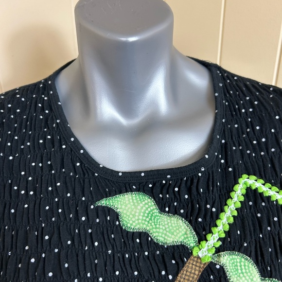 Beverly's Pumpkin Autumn Blouse Womens L Black White Polka Dot Crinkle Fabric - Picture 6 of 13